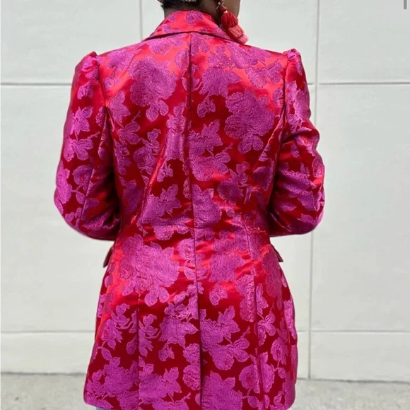 Women's Pink & Red Jacquard Floral Jacket - Picture 2 of 2